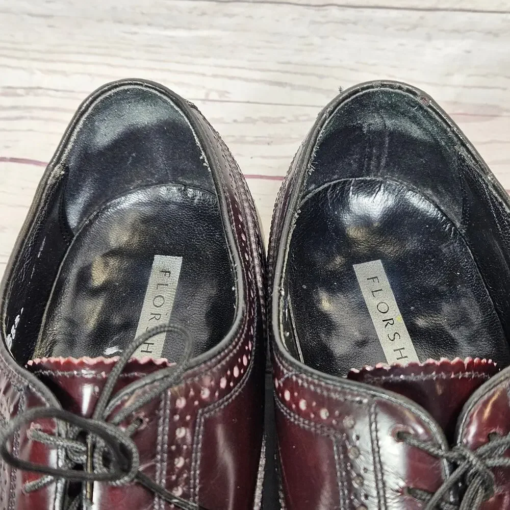 FLORSHEIM Men's Burgundy Leather Wingtip Brogue Oxford Dress Shoes US 11.5 D
